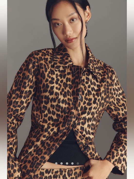 Leopard Print Women's Button Front Jacket - Brown/Black - Picture 5 of 5